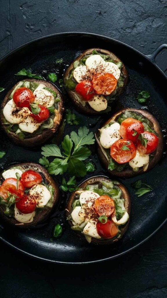 Pan-seared Caprese Stuffed Portobello Mushrooms