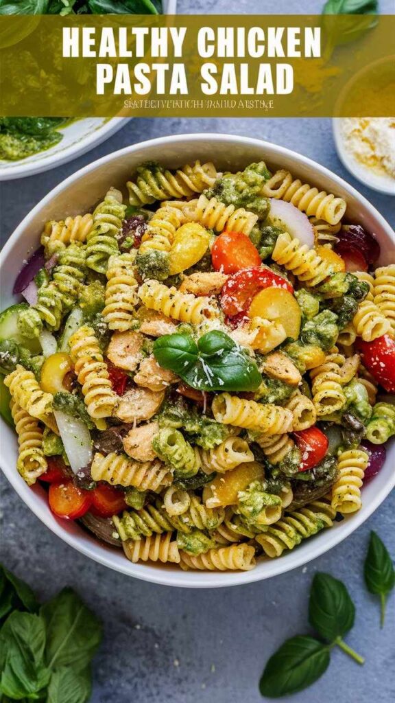 Healthy Pesto Chicken Pasta Salad