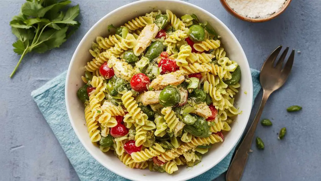 Healthy Pesto Chicken Pasta Salad